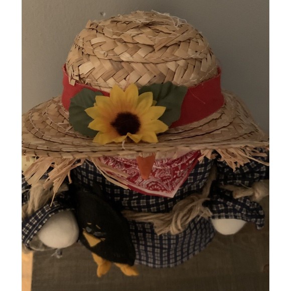 Terry's Village Snowman Scarecrow Plush Black Crow Straw Hat with Sunflower 14" - Picture 10 of 12